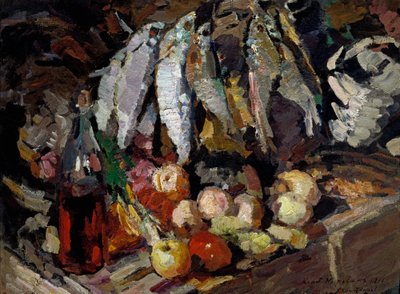 Peces, vino, fruta de Konstantin Alekseevich Korovin