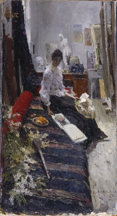 En el estudio del pintor de Konstantin Alekseevich Korovin