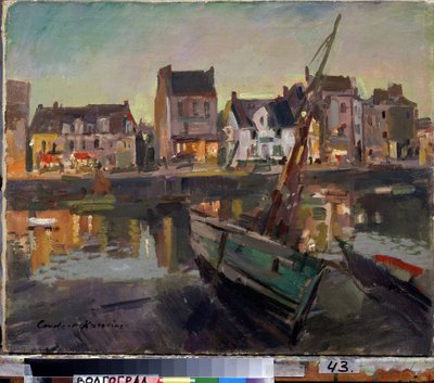 Marsella (Francia) (Marsella). Un barco en la orilla del antiguo puerto de Marsella, frente a las fachadas iluminadas por la luz del atardecer. Pintura de Konstantin Alexeyevich Korovin (Constantin Korovin) (1861-1939), óleo sobre lienzo de Konstantin Alekseevich Korovin
