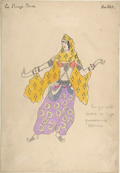 Chica polovtsiana. Diseño de vestuario para la ópera Príncipe Igor de A. Borodin, 1909 de Konstantin Alekseevich Korovin