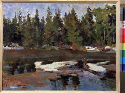 Primavera (primavera). Paisaje, orillas de un río en el bosque. Pintura de Konstantin Alexeyevich Korovin (Constantin Korovin) (1861-1939), óleo sobre lienzo de Konstantin Alekseevich Korovin