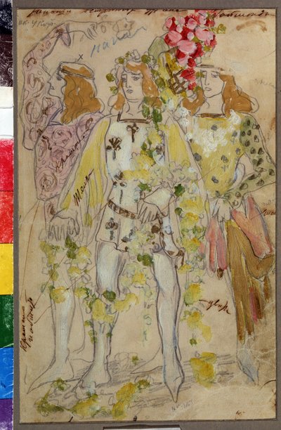 Diseño de vestuario para el ballet Raimonda de Alexandre (Alexander) Glazunov (Glazounov o Glazunoff o Glazunow) (1865-1936) (Diseño de vestuario para el ballet Raimonda de A. Glazunov). Disfraces masculinos. Obra de Konstantin Alexeyevich Korovin (Constan de Konstantin Alekseevich Korovin