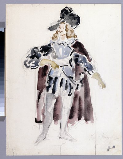 Diseño de vestuario para la ópera ""Le guest de pierre"" de Alexandre Dargomyjski (1813-1869) (Diseño de vestuario para la ópera The Stone Guest de A. Dargomyzhsky). Obra de Konstantin Alexeyevich Korovin (Constantin Korovin) (1861-1939), acuarela sobre pa de Konstantin Alekseevich Korovin