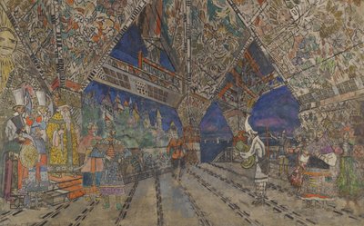 Diseño de escenario para la ópera El gallo de oro de N. Rimsky-Korsakov de Konstantin Alekseevich Korovin