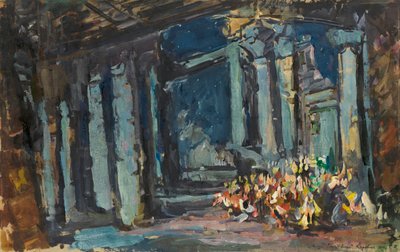 Palacio de Cleopatra, Salón Egipcio. Diseño de escenario para la ópera-ballet Mlada de Rimsky-Korsakov, 1916 de Konstantin Alexeyevich Korovin