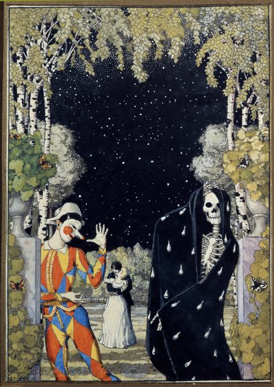 Arlequín y Muerte (Arlequín y Muerte) - Obra de Konstantin Andreyevich Somov (1869-1939), acuarela y gouache sobre papel de Konstantin Andreevic Somov