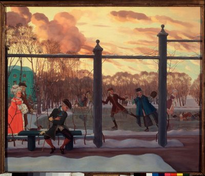 Invierno. Pista. Pintura de Konstantin (Constantin) Andreyevich Somov (1869-1939), óleo sobre lienzo de Konstantin Andreevic Somov
