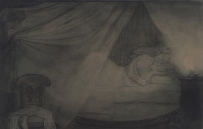 En el dormitorio. Ilustración para el poema Conde Nulin de A. Pushkin de Konstantin Andreevic Somov