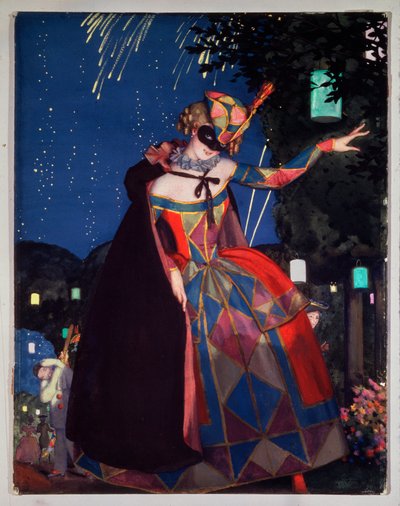 El lenguaje de Colombine. Obra de Konstantin (Constantin) Andreyevich Somov (1869-1939), acuarela y gouache sobre cartón de Konstantin Andreevic Somov