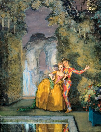 Doncella con arlequín, c. 1900 de Konstantin Andreevic Somov