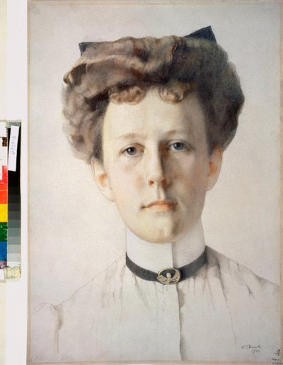 Retrato de la baronesa Alexandra Nolde (Retrato de la baronesa A Nolde) - Obra de Konstantin (Constantin) Andreyevich Somov (1869-1939), lápices de colores sobre papel de Konstantin Andreevic Somov