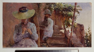 Retrato del escultor Artemi Ober (1843-1917) con su esposa. Pintura de Konstantin (Constantin) Andreyevich Somov (1869-1939), óleo sobre lienzo de Konstantin Andreevic Somov