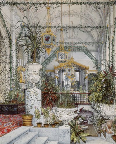 Interiores del Palacio de Invierno. El Jardín de Invierno de la Emperatriz Alexandra Fyodorovna, 1860s de Konstantin Andreyevich Ukhtomsky