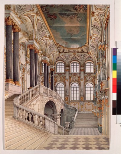 La Gran Escalera del Palacio de Invierno, también conocida como la Escalera del Embajador o la Escalera de Jordan - Obra de Konstantin Andre de Konstantin Andreyevich Ukhtomsky