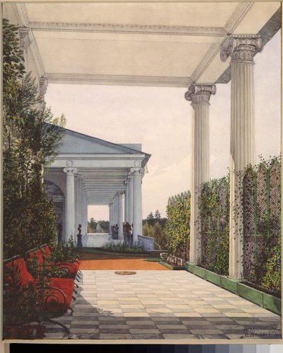 Vista de la Columnata de la Cámara de la Emperatriz María Alexandrovna en el Gran Palacio de Tsarkoye Selo - Obra de Konstantin Andreyevich U de Konstantin Andreyevich Ukhtomsky