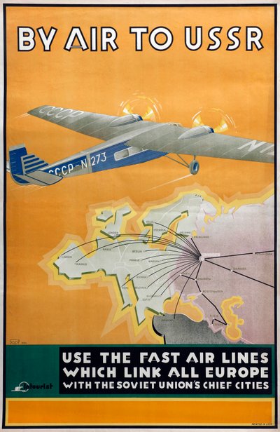 Por aire a la URSS, cartel de la compañía Intourist, 1934 de Konstantin Bor Ramensky