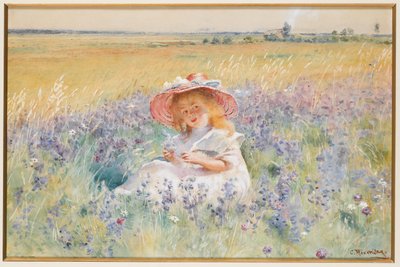 Una joven en un campo de salvia, margaritas y cola de zorra de Konstantin Egorovich Makovsky