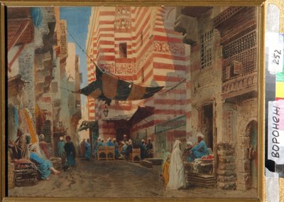 En las calles de El Cairo (Egipto). Obra de Konstantin Yegorovich Makovsky (Constantin Makovsky) (1839-1915), obra de arte en papel de Konstantin Egorovich Makovsky