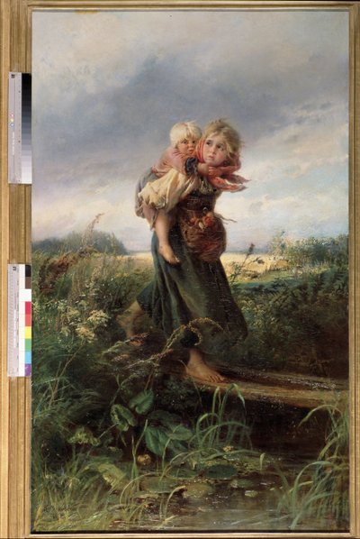 Niños huyendo de la tormenta. Pintura de Konstantin Yegorovich Makovsky (Constantin Makovsky) (1839-1915), óleo sobre lienzo de Konstantin Egorovich Makovsky