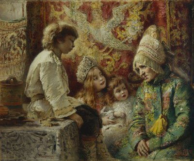 Abuela con niños, cuento de hadas de las abuelas, 1882 de Konstantin Egorovich Makovsky