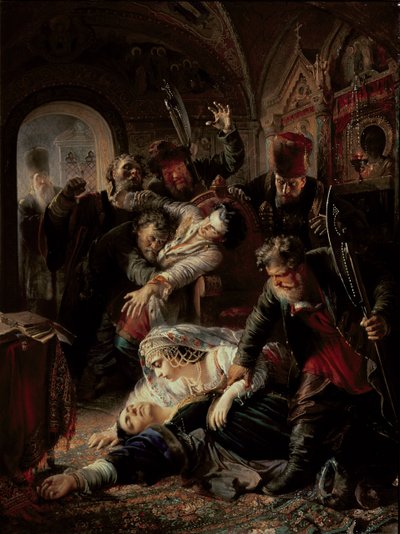 Asesinos contratados que matan al hijo del zar Boris Fiodorevich Godunov de Konstantin Egorovich Makovsky
