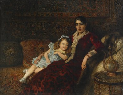 Interior con madre e hija, 1884 de Konstantin Egorovich Makovsky