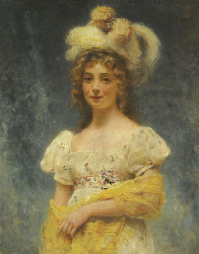 Retrato de una dama con un chal amarillo de Konstantin Egorovich Makovsky