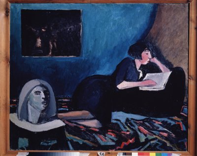 Una mujer leyendo. Pintura de Konstantin Nikolayevich Istomin (1887-1942), óleo sobre lienzo 1931 Arte moderno ruso, siglo XX. Galería Estatal Tretyakov, Moscú. de Konstantin Istomin