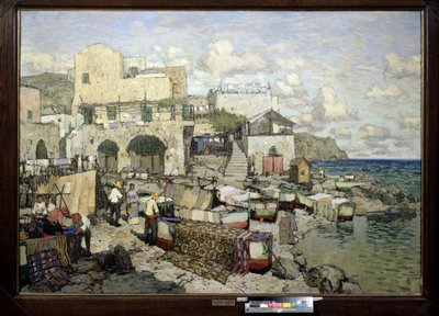 Vista de la isla de Capri (Italia). (Vista de la isla de Capri). Pintura de Konstantin (Constantin) Ivanovich Gorbatov (1876-1945), óleo sobre lienzo. Arte ruso del siglo XX, realismo. Museo Regional de Arte W.Wereshchagin, Mykolaiv (o Nikolaiev, Ucrania) de Konstantin Ivanovich Gorbatov