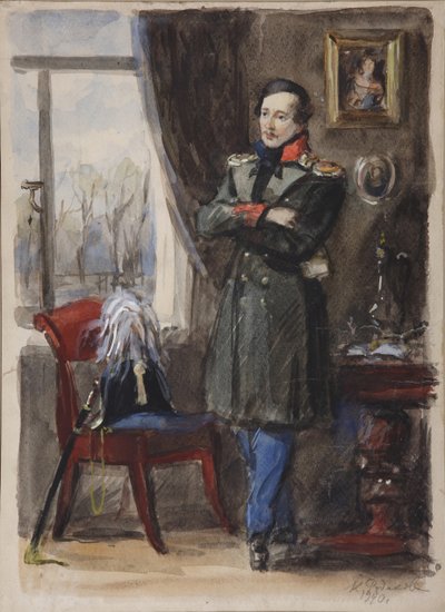 Retrato del poeta Mikhail Lermontov 1814-1841, 1940 de Konstantin Ivanovich Rudakov