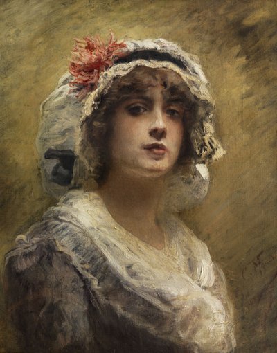 Konstantin Makovsky Retrato de una joven con bonete de paño blanco de Konstantin Makovsky