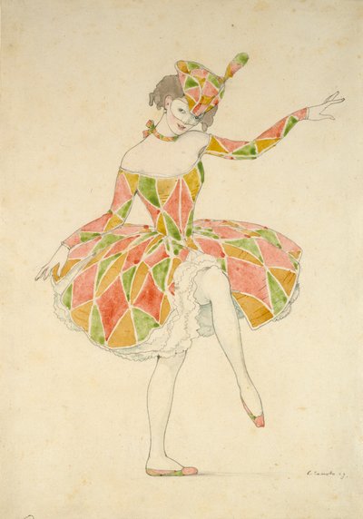 Diseño para el disfraz de Columbine de Anna Pavlova en 