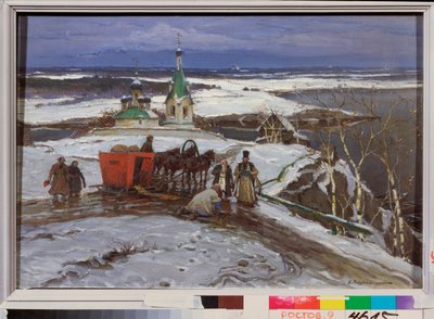 El trineo cerrado en Rusia del siglo XVII (óleo sobre lienzo) de Konstantin Veshchilov
