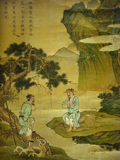 Conversación entre un pescador y un leñador (detalle) de Korean School