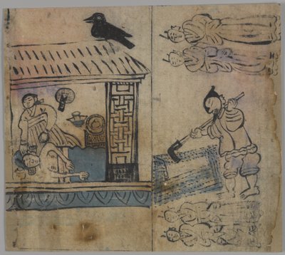 Escena de género, 1 de 4, siglo XIX de Korean School