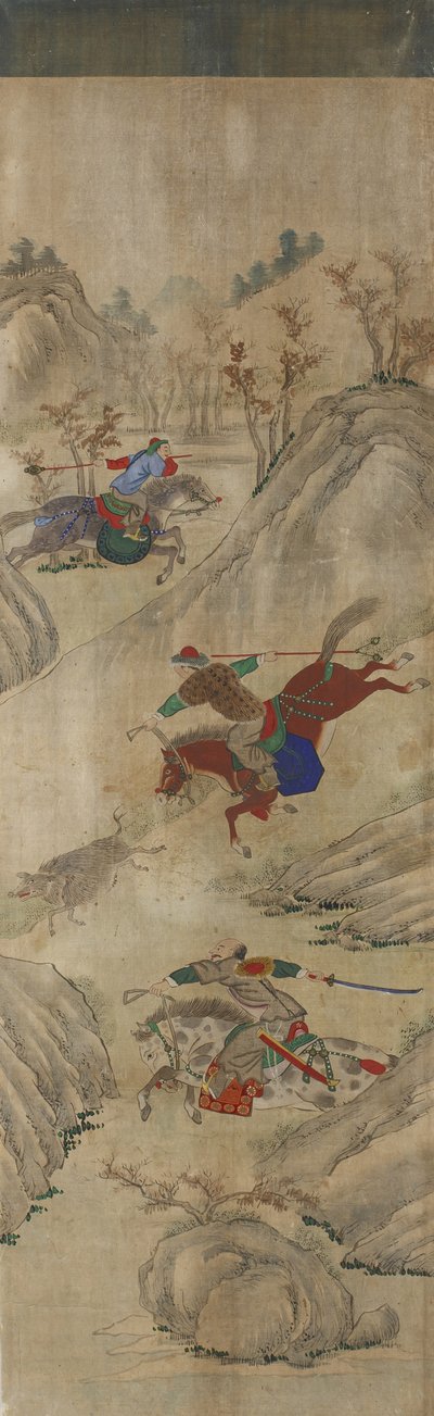 Escena de caza (3 jinetes y un jabalí) de Korean School