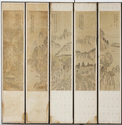 Escenas de paisajes, dinastía Choson de Korean School