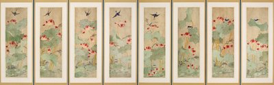 Flores de loto y pájaros de Korean School