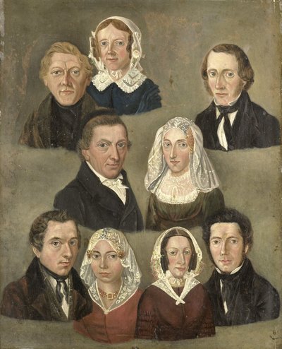 Retrato de los padres del artista, Douwe Martens Teenstra y Barber Hindriks Siccama con miembros de la familia de Kornelis Douwes Teenstra
