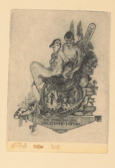 Hay ex libris para István Luszt Ex teatro dr. István Lustig (título sobre objeto) de Kornél Révész