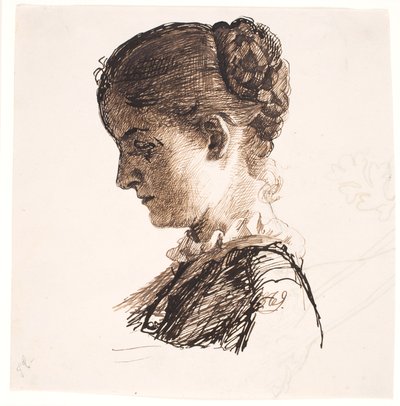 La hermana del artista Elisabeth. Perfil izquierda. Peinado trenzado de Kristian Zahrtmann