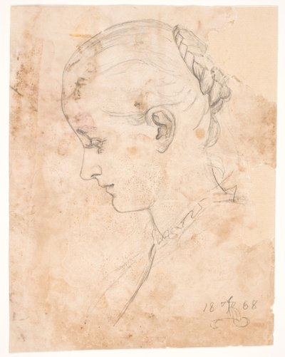 La hermana del artista Elizabeth. Perfil izquierdo. Peinado trenzado de Kristian Zahrtmann
