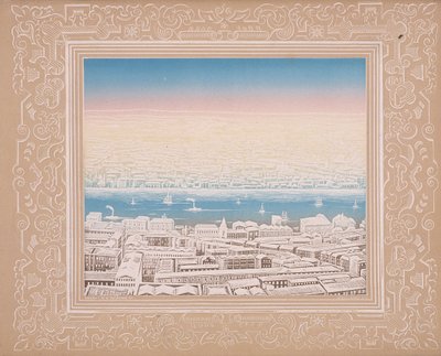 Vista aérea de Londres con borde decorativo, c. 1845 de Kronheim and Co