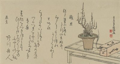 Bonsái de ciruelo en banco y caja, 1796 de Kubo Shunman