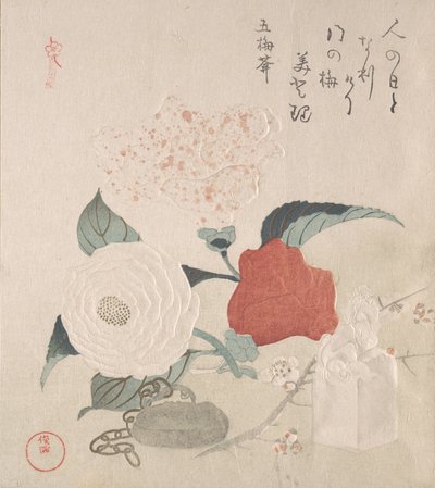 Flores de Camelia, un Netsuke y un Sello, siglo XIX de Kubo Shunman