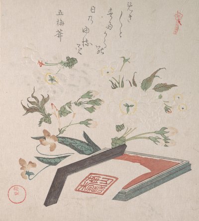 Flores de cerezo y caja de sellos con tinta y regla, siglo XIX de Kubo Shunman
