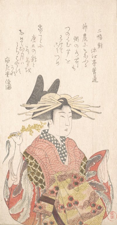 Cortesana con rama de Seri, siglo XIX de Kubo Shunman