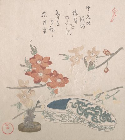 Flores de Durazno, un Sello y una Caja de Sellos, siglo XIX de Kubo Shunman