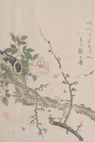 Rosas y flores de ciruelo de Kubo Shunman