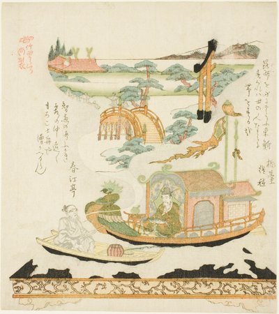 Dispositivo mecánico Takeda: Haku Rakuten (chino: Bai Juyi) y el pescador de Kubo Shunman